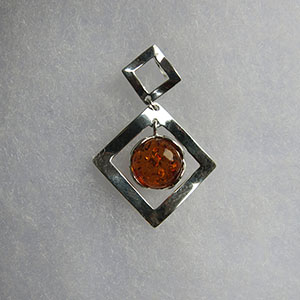 Pendentif double losange  - bijou ambre et argent